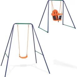 vidaXL Estructuras Para Juegos Al Aire Libre-Columpio individual y columpio para niños 2 en 1 naranja