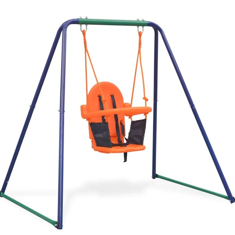 vidaXL Estructuras Para Juegos Al Aire Libre-Columpio individual y columpio para niños 2 en 1 naranja