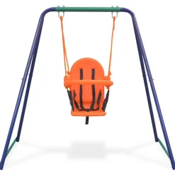 vidaXL Estructuras Para Juegos Al Aire Libre-Columpio individual y columpio para niños 2 en 1 naranja