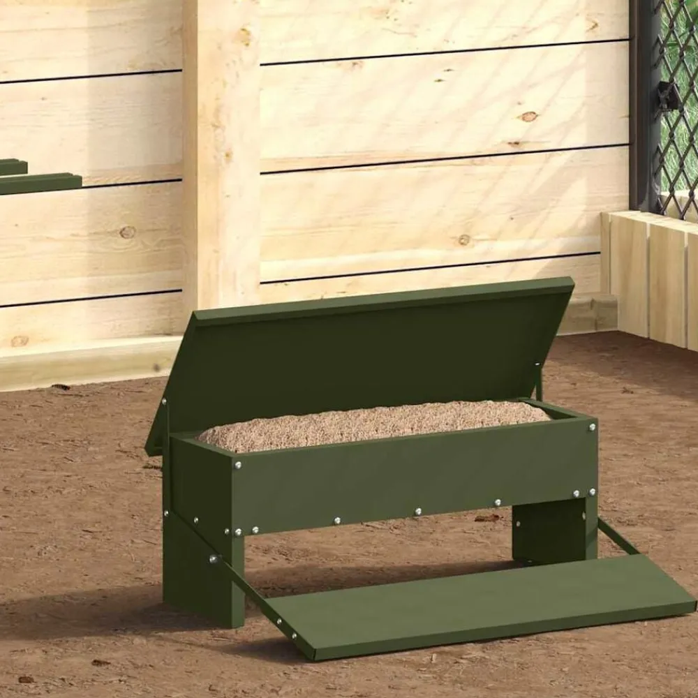 vidaXL Comedero de Pedal para Pollos 48,5 x 39,5 x 19 cm Verde oliva Clearance