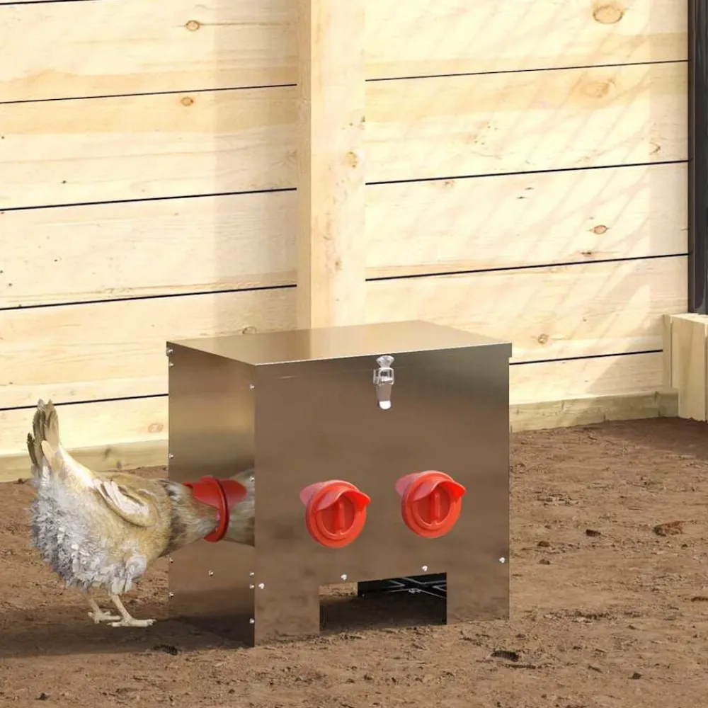 vidaXL Productos Para Mascotas-Comedero para pollos Plateado 40,5 x 25 x 38 cm