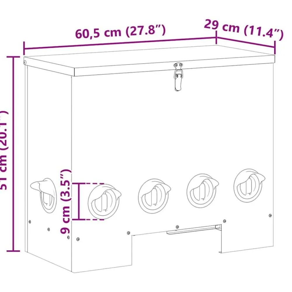 vidaXL Comedero para pollos Plateado 60,5 x 29 x 51 cm Acero galvanizado New