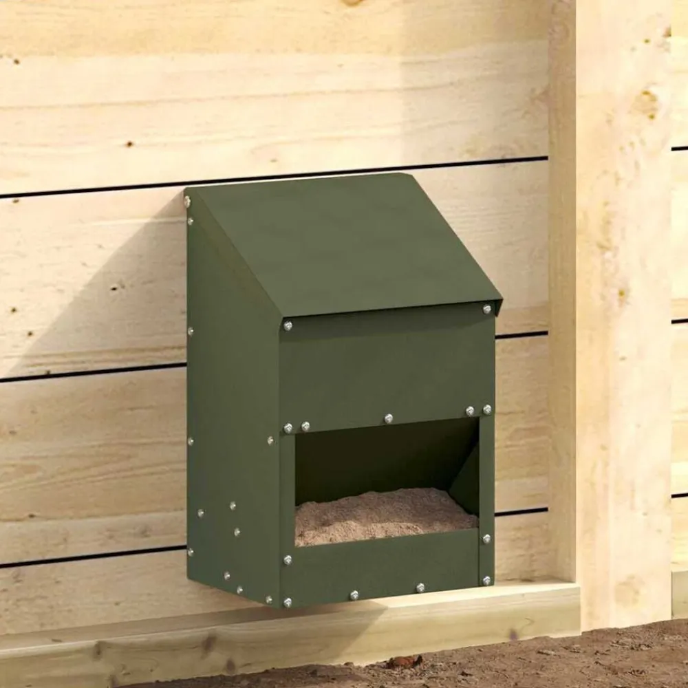 vidaXL Comedero para pollos 21 x 16 x 33 cm Verde oliva Discount