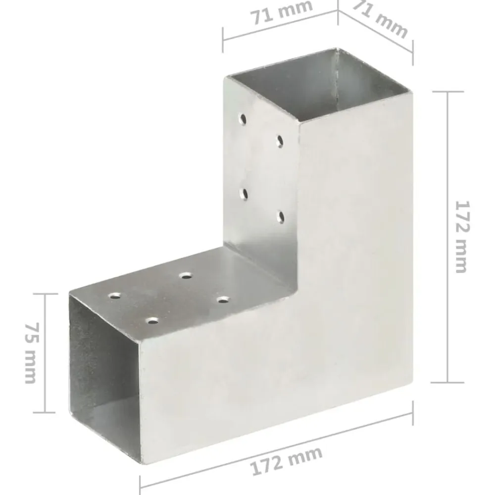 vidaXL Vallas De Jardín-Conector de postes en forma de L metal galvanizado 71x71 mm