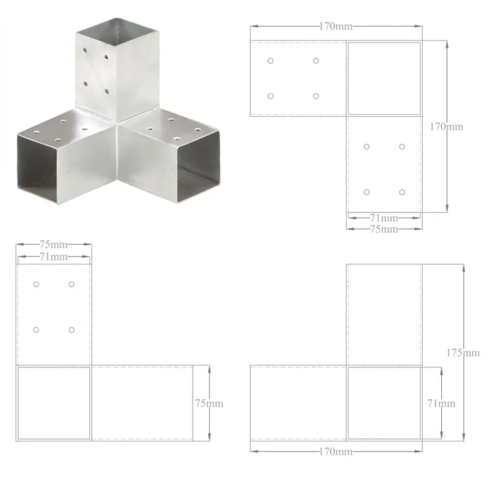vidaXL Conectores de postes en forma de Y metal galvanizado 71x71 mm Clearance