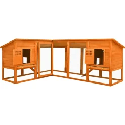 vidaXL Productos Para Mascotas-Conejera de exterior con corredor madera maciza abeto marrón