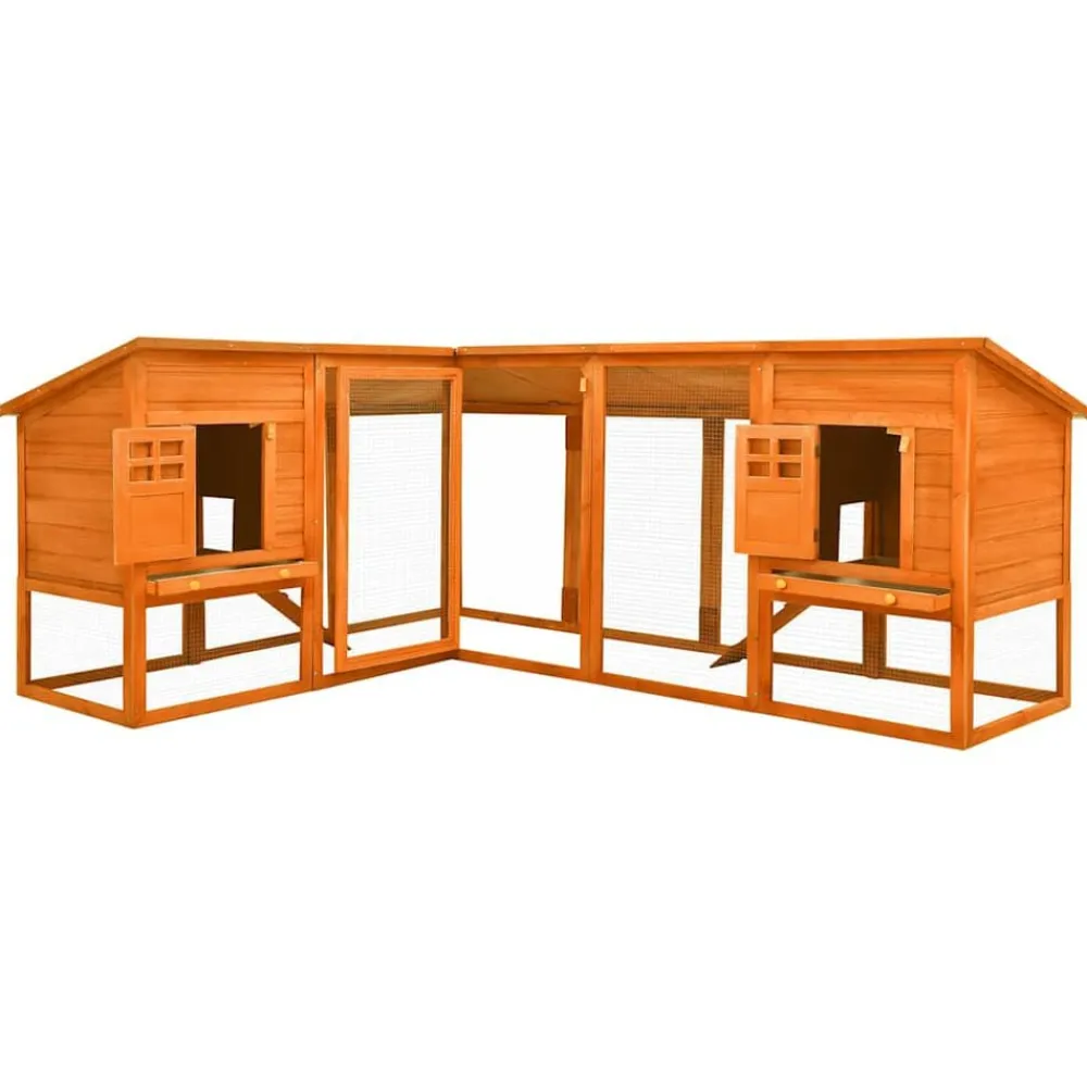 vidaXL Productos Para Mascotas-Conejera de exterior con corredor madera maciza abeto marrón