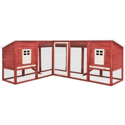 vidaXL Conejera de exterior con corredor madera de abeto Rojo y blanco