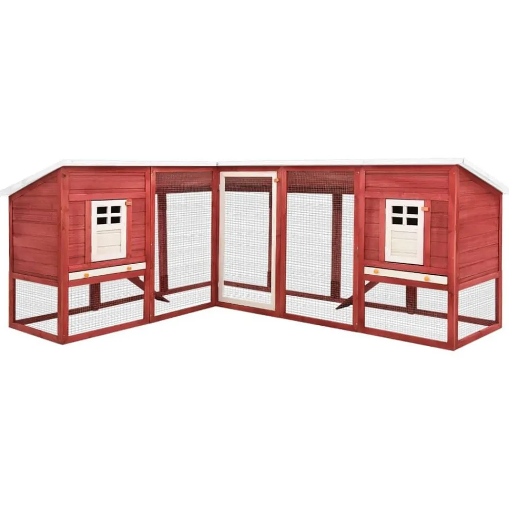 vidaXL Conejera de exterior con corredor madera de abeto Rojo y blanco