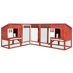 vidaXL Conejera de exterior con corredor madera de abeto Rojo y blanco