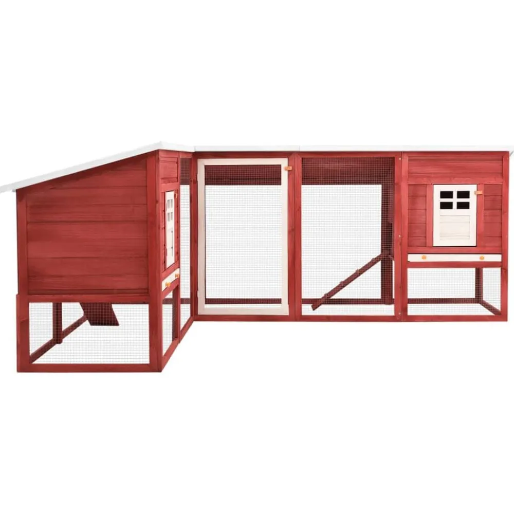 vidaXL Conejera de exterior con corredor madera de abeto Rojo y blanco