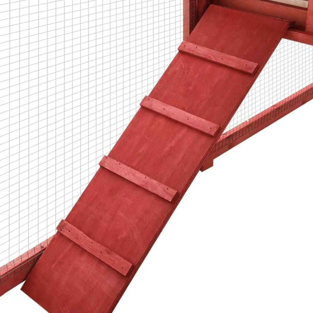 vidaXL Conejera de exterior con corredor madera de abeto Rojo y blanco
