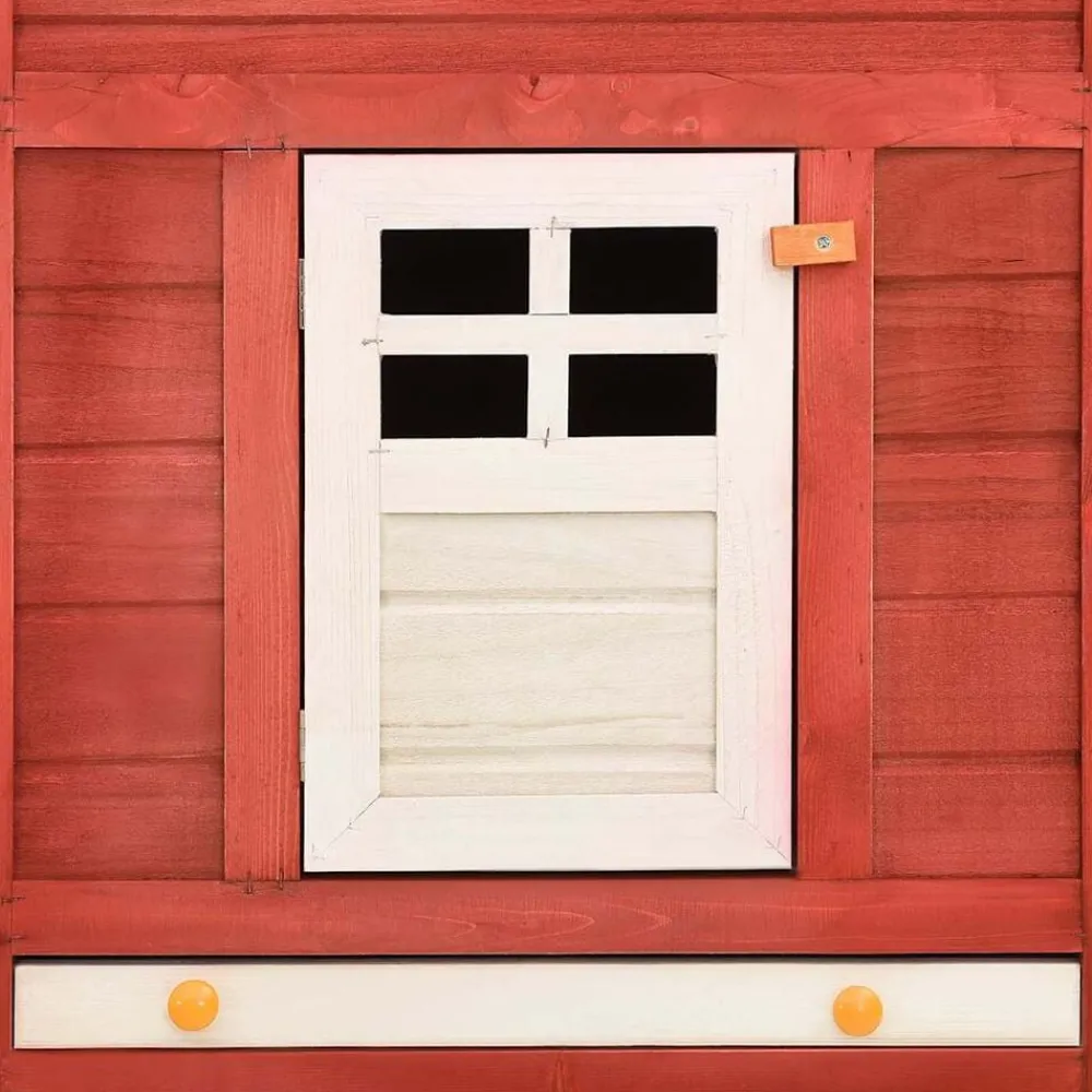 vidaXL Conejera de exterior con corredor madera de abeto Rojo y blanco