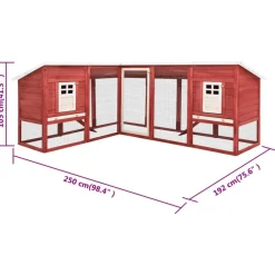vidaXL Conejera de exterior con corredor madera de abeto Rojo y blanco