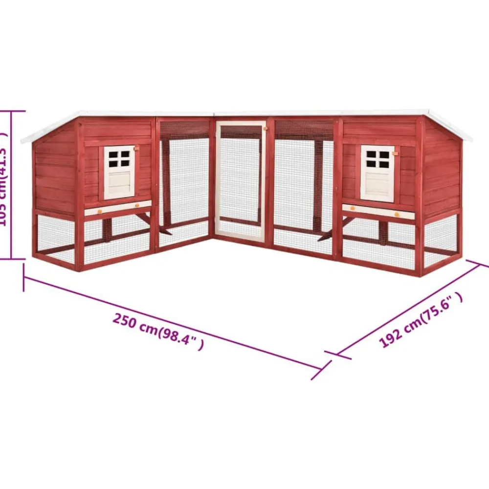 vidaXL Conejera de exterior con corredor madera de abeto Rojo y blanco