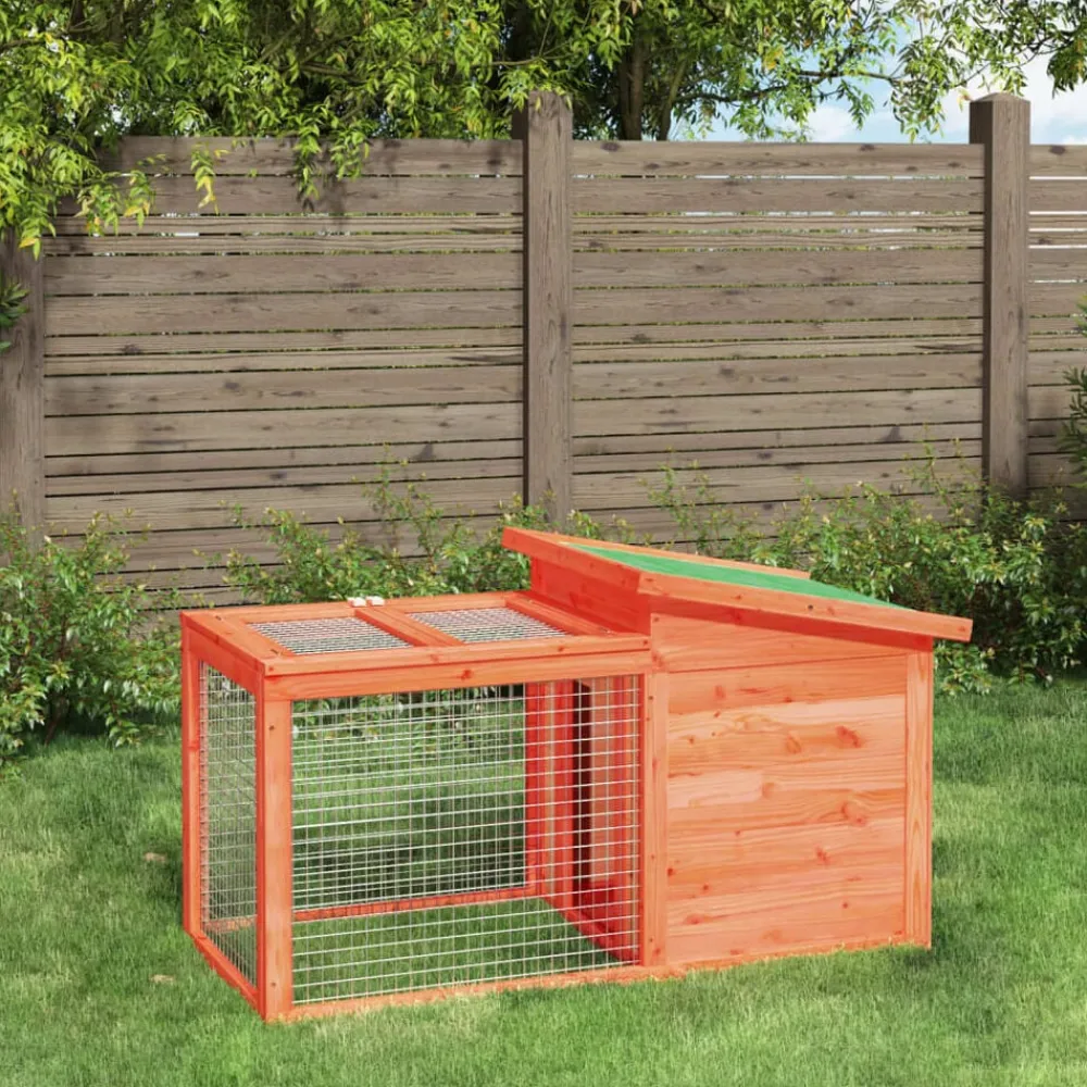 vidaXL Productos Para Mascotas-Conejera de madera maciza de pino marrón 100,5x54x55 cm