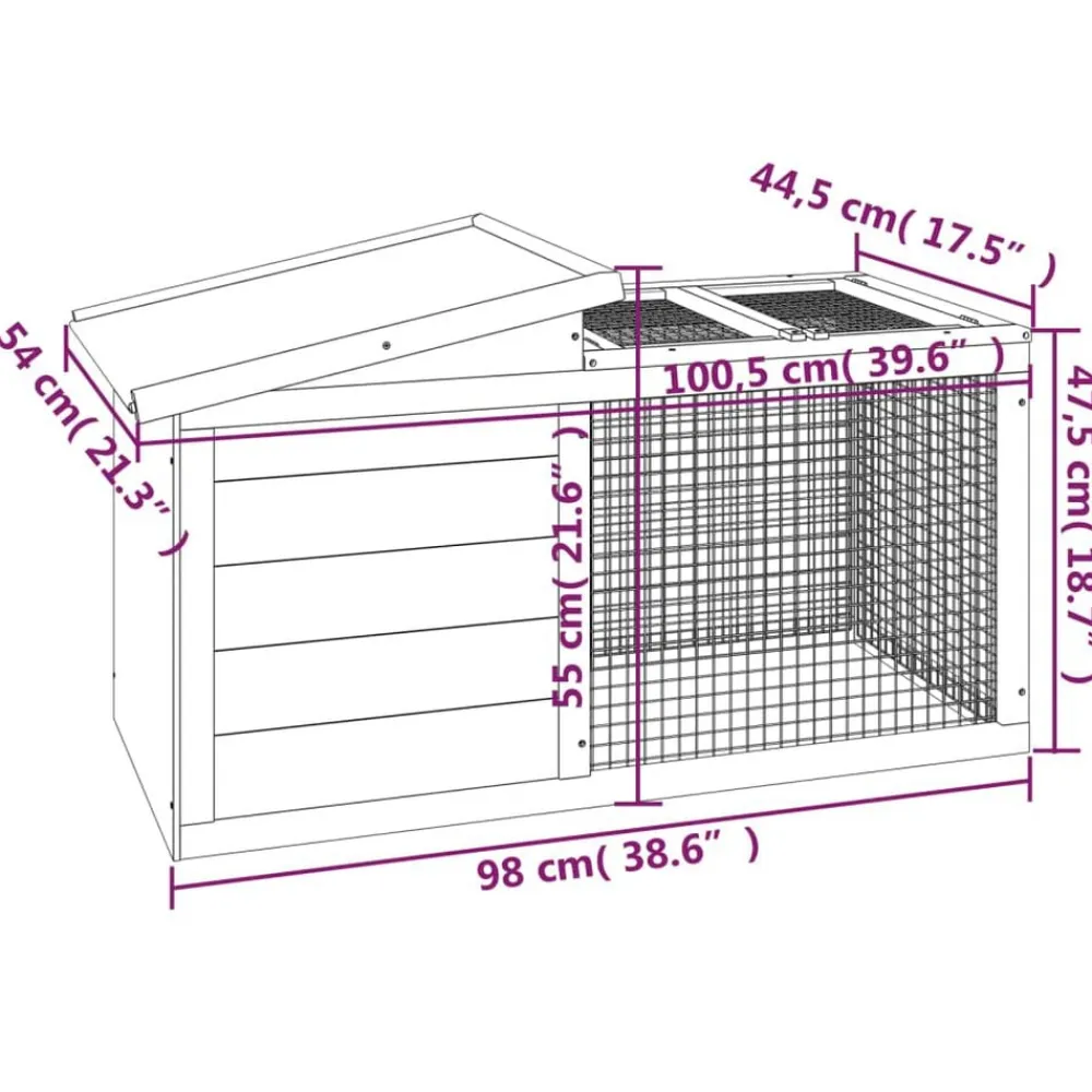 vidaXL Productos Para Mascotas-Conejera de madera maciza de pino marrón 100,5x54x55 cm