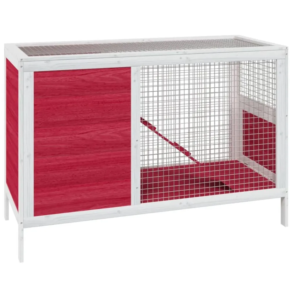 vidaXL Conejera de madera maciza de pino roja 103x44x69,5 cm Rojo New