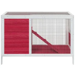 vidaXL Conejera de madera maciza de pino roja 103x44x69,5 cm Rojo New