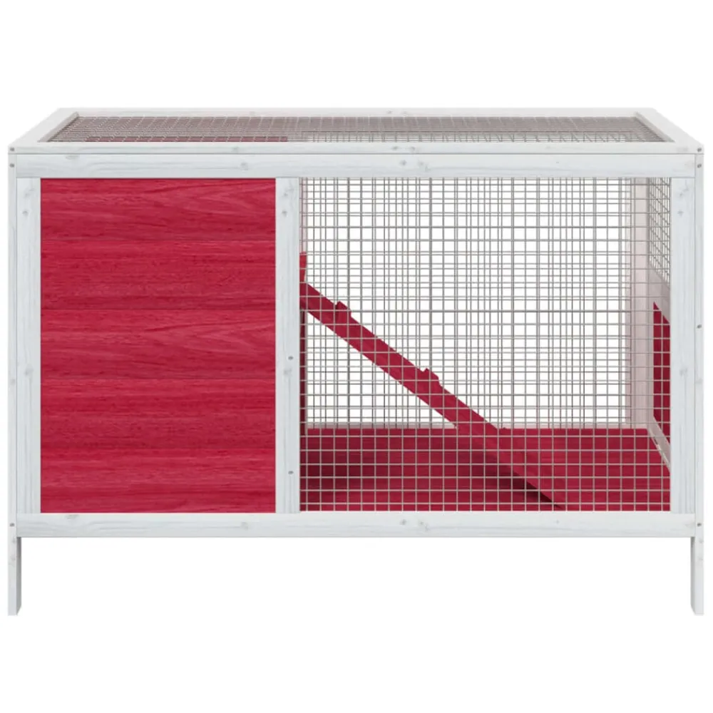 vidaXL Conejera de madera maciza de pino roja 103x44x69,5 cm Rojo New
