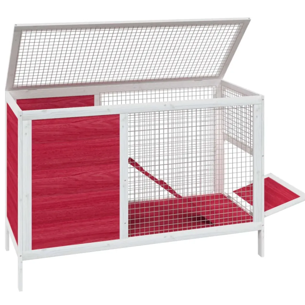 vidaXL Conejera de madera maciza de pino roja 103x44x69,5 cm Rojo New