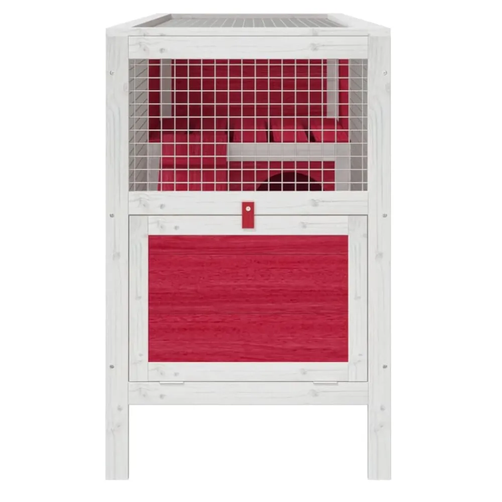 vidaXL Conejera de madera maciza de pino roja 103x44x69,5 cm Rojo New