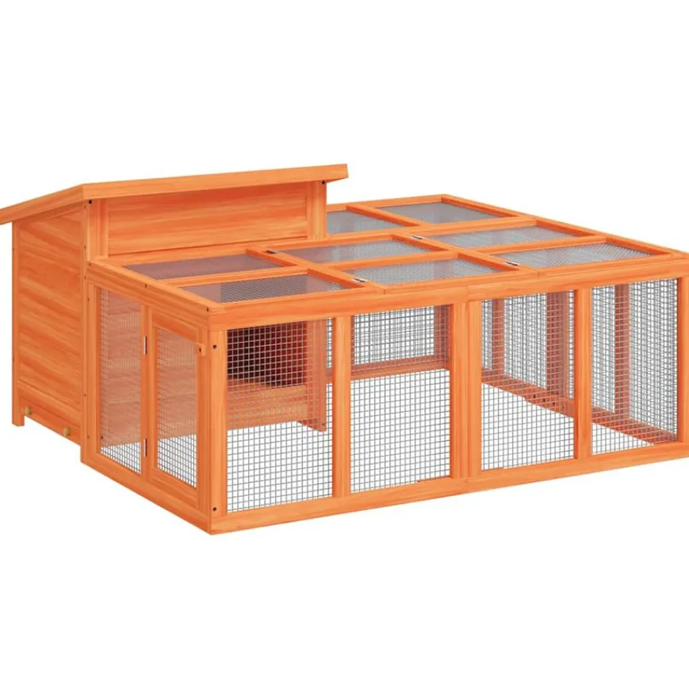 vidaXL Conejera de madera maciza de pino marrón 144x123x67,5 cm Marrón Clearance
