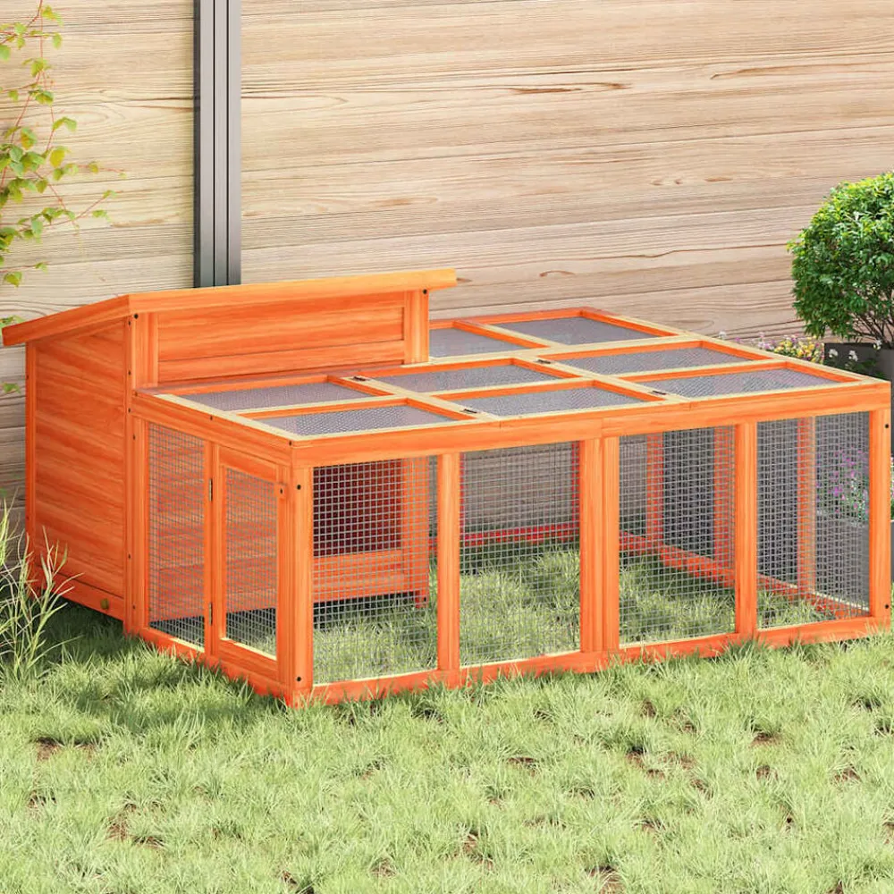 vidaXL Conejera de madera maciza de pino marrón 144x123x67,5 cm Marrón Clearance
