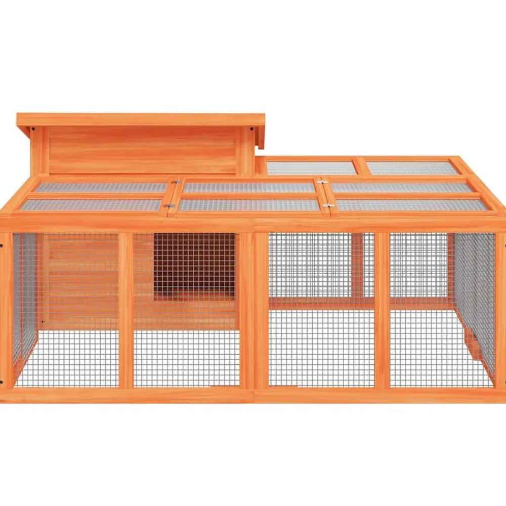 vidaXL Conejera de madera maciza de pino marrón 144x123x67,5 cm Marrón Clearance