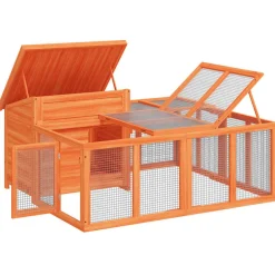 vidaXL Conejera de madera maciza de pino marrón 144x123x67,5 cm Marrón Clearance