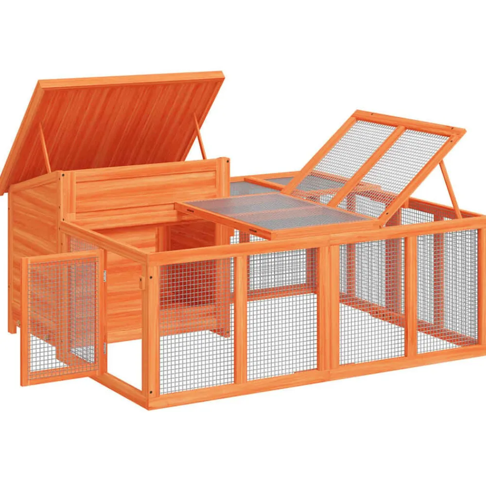 vidaXL Conejera de madera maciza de pino marrón 144x123x67,5 cm Marrón Clearance