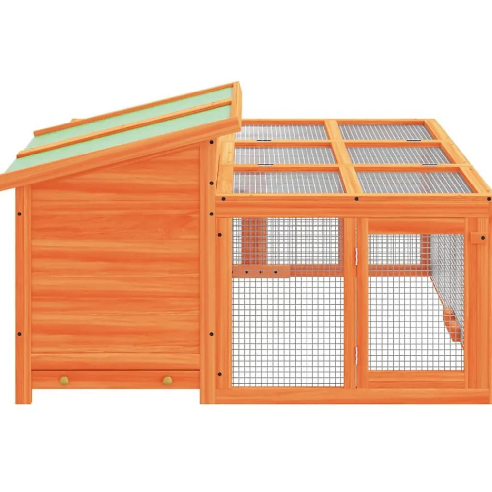 vidaXL Conejera de madera maciza de pino marrón 144x123x67,5 cm Marrón Clearance