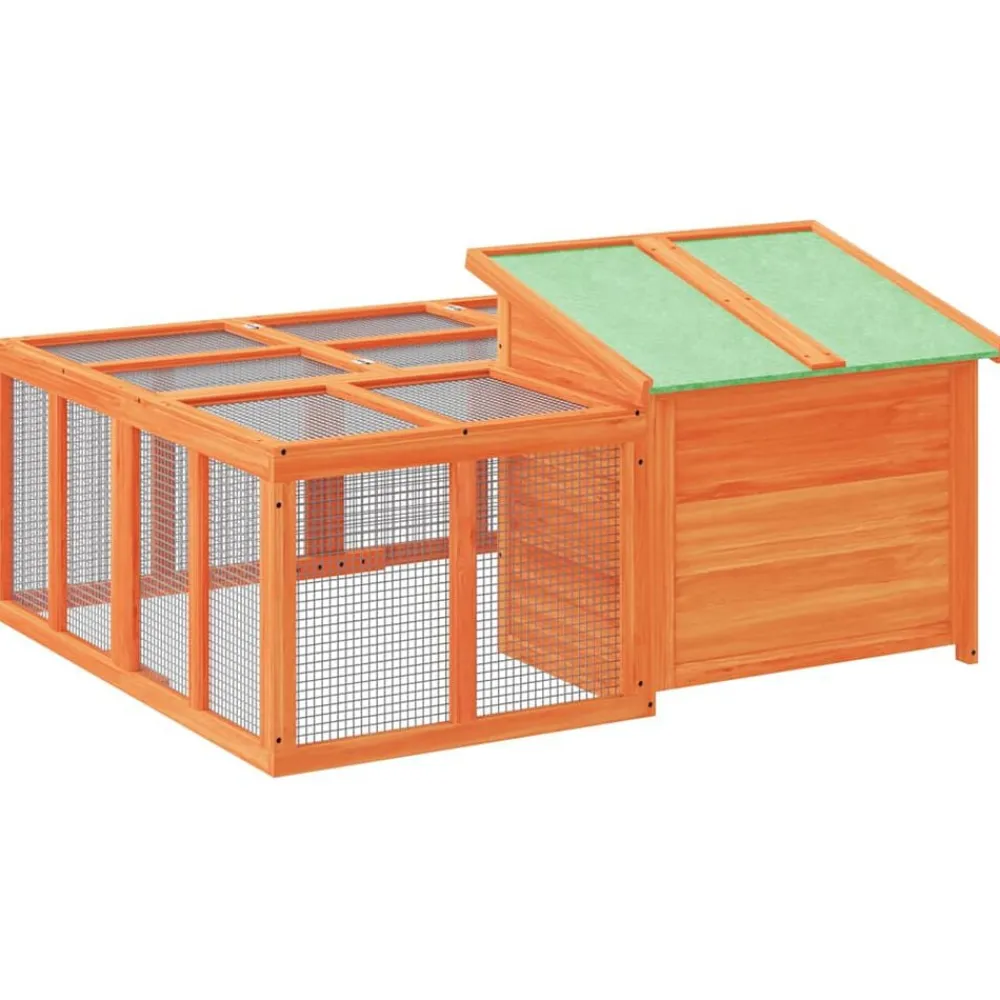 vidaXL Conejera de madera maciza de pino marrón 144x123x67,5 cm Marrón Clearance