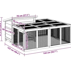vidaXL Conejera de madera maciza de pino marrón 144x123x67,5 cm Marrón Clearance