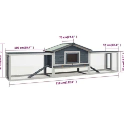 vidaXL Conejera madera maciza pino y abeto 310x70x87 cm Gris Outlet
