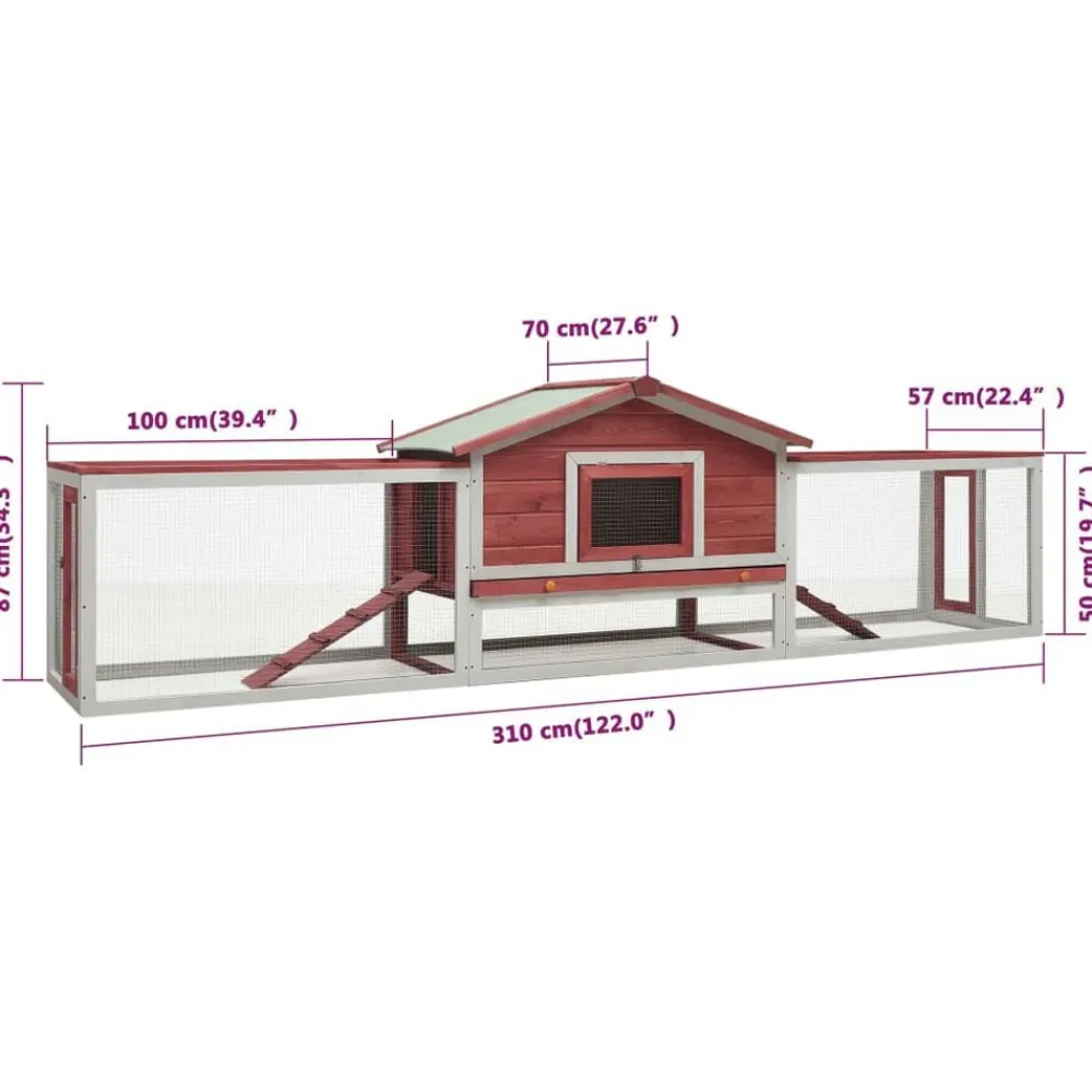 vidaXL Productos Para Mascotas-Conejera madera maciza pino y abeto 310x70x87 cm
