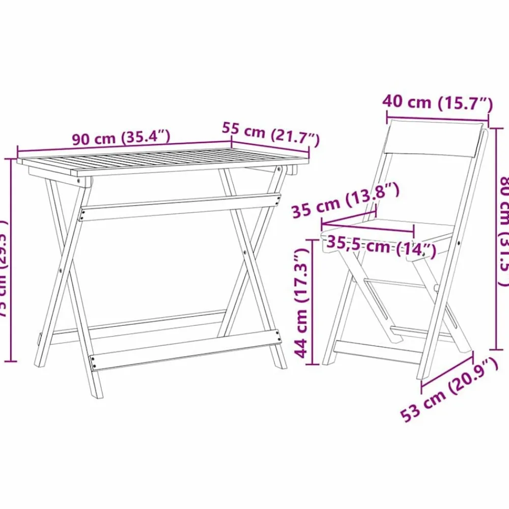 vidaXL Muebles De Jardín-Conjunto bistro 5 pcs Aceite Natural Madera de Acacia Sólida