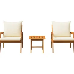 vidaXL Muebles De Jardín-Conjunto bistro con cojín 3 pcs Marrón Madera de Acacia Sólida