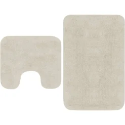 vidaXL Conjunto de alfombrillas de baño de tela 2 piezas Blanco New