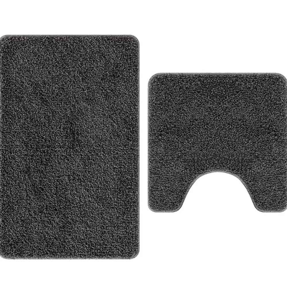 vidaXL Conjunto de alfombra de baño antideslizante 2 pcs Gris oscuro Outlet