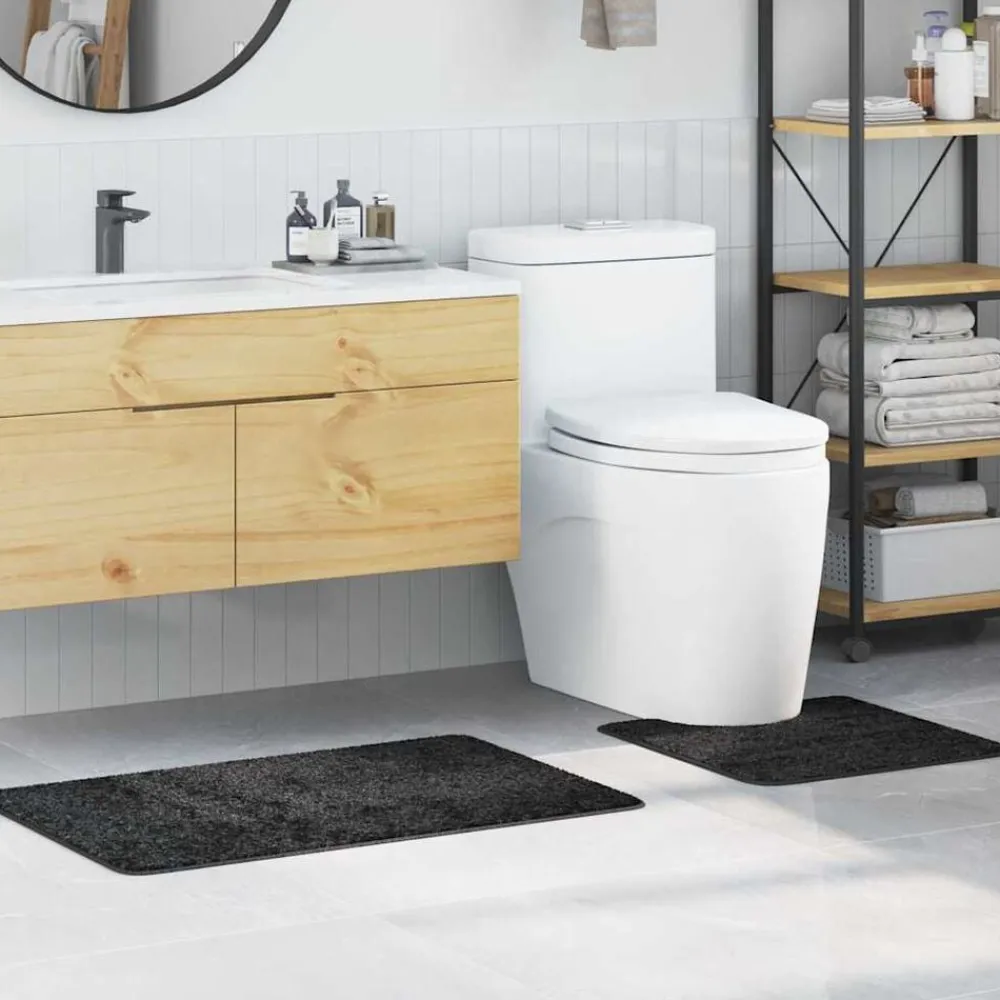 vidaXL Conjunto de alfombra de baño antideslizante 2 pcs Gris oscuro Outlet