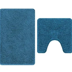 vidaXL Conjunto de alfombra de baño antideslizante 2 pcs PP Azul Discount