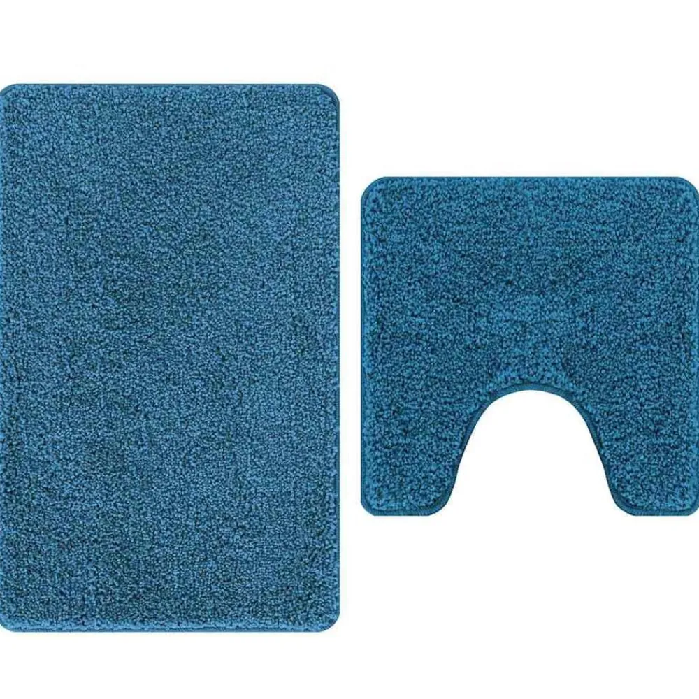 vidaXL Conjunto de alfombra de baño antideslizante 2 pcs PP Azul Discount