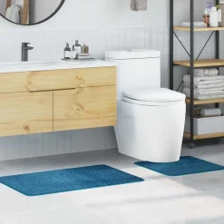 vidaXL Conjunto de alfombra de baño antideslizante 2 pcs PP Azul Discount
