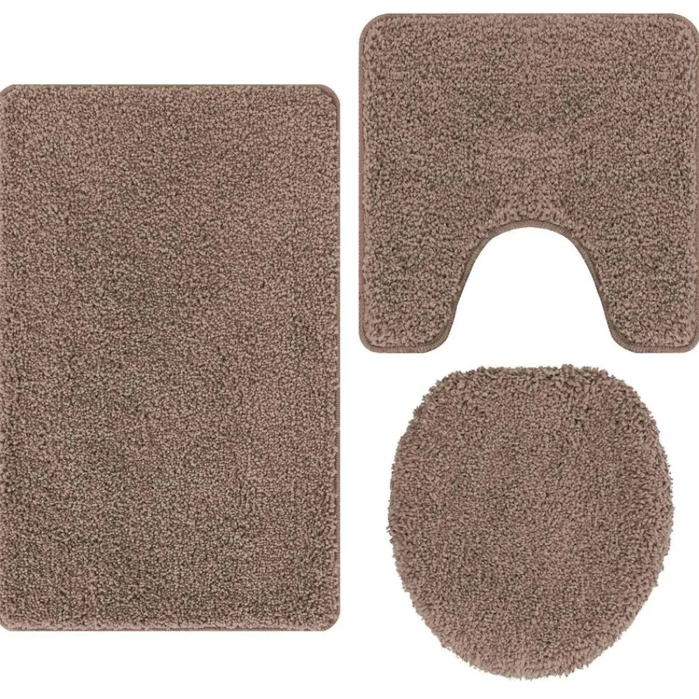 vidaXL Accesorios Para El Baño-Conjunto de alfombra de baño antideslizante 3 pcs Marrón PP