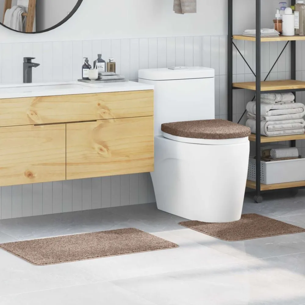 vidaXL Accesorios Para El Baño-Conjunto de alfombra de baño antideslizante 3 pcs Marrón PP