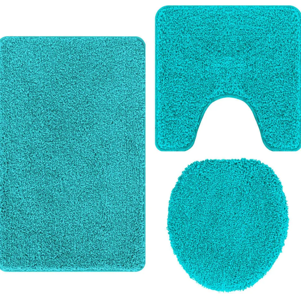vidaXL Conjunto de alfombra de baño antideslizante 3 pcs PP Tuquesa Sale