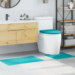 vidaXL Conjunto de alfombra de baño antideslizante 3 pcs PP Tuquesa Sale