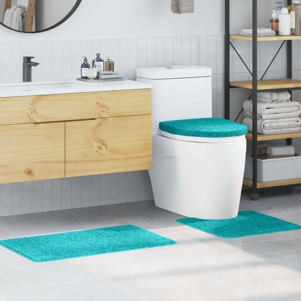 vidaXL Conjunto de alfombra de baño antideslizante 3 pcs PP Tuquesa Sale