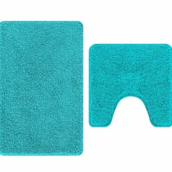 vidaXL Conjunto de alfombra de baño antideslizante 2 pcs PP Tuquesa Online